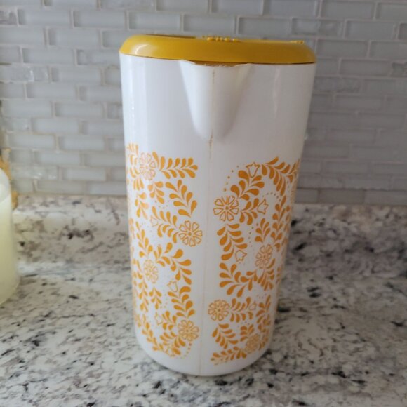 Vintage Retro White & Yellow Pitcher With Floral Design - Picture 6 of 8